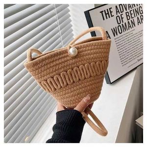 Beach Bags Diagonal Grass Woven Bag Cotton Thread Mobile Phone Change Key Hollowed Out Casual and Cute Women's Bag