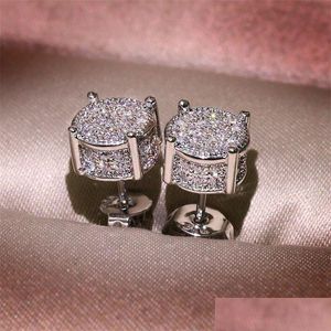 Stud Choucong Hip Hop Earring Vintage Jewelry 925 Sterling Sier Yellow Gold Fill Pave White Sapphire Cz Diamond Sparkling Women Men Ea Otm5i