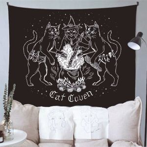 Cat Witchcraft Tapestry Wall Hanging Tapestries Mysterious spådom Baphomet Occult Home Wall Black Cool Decor Cat Coven198p