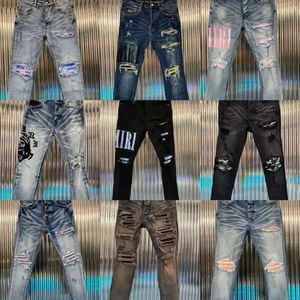 Męskie dżinsy europejskie dżins hombre gwiazda gwiezdna haftowa patchwork rozerwany dla trendów marki motocykl pant męskie skinnythm8 907 267