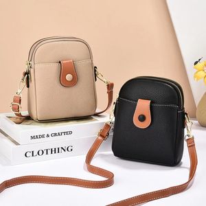 6 färger Real Cowhide Pu Leather Womens Luxury Handbag One Shoulder Mobile Telefon Bag Girls Messenger Bag Mini Crossbodybag 240307