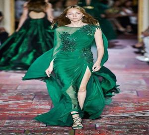 Zuhair Murad Chiffon Long Evening Dresses Dark Green High Side Slitt Pageant Party Gowns Formella promklänningar BC27386747415