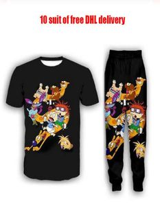 Nova moda feminina dos desenhos animados rugrats 90039s arte engraçado impressão 3d camiseta jogger calças casual conjuntos de treino df68368875