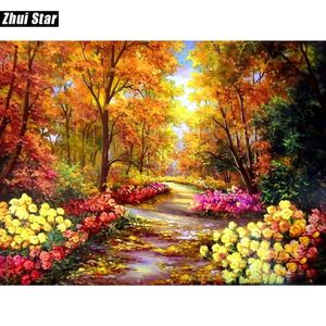 DIY Oljemålning av siffror Landscape Wall Decor Canvas Borstmålning Färgfärgning efter nummer Blommor Akryl Craft XSH209K236E