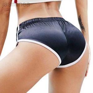 Damen-Shorts, niedrige Taille, glänzend, elastisch, sportlich, Fitnessstudio, Laufen, sexy Booty-Shorts, heiße kurze formende Fitness-Bermudas ldd240312