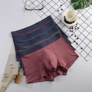 Cuecas 3 pcs boxers de seda gelo sem costura homens roupa interior de algodão masculino calcinha shorts boxer modal sólido respirável homem cueca