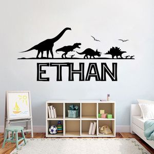 Nome personalizado decalque de parede jurassic park dinossauro adesivos de vinil para meninos quarto decoração arte moda poster240v