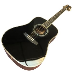 41インチD45金型bkブラックフィンガーアコースティックギターに挿入された本物のアワビ塗装