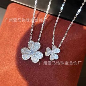 V Necklace 925 sterling silver clover lucky grass full diamond petal clavicle chain plated with 18k single diamond flower mesh red clover necklace