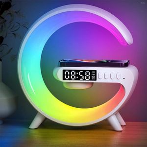 Luzes da noite casa lâmpada led mesa de cabeceira despertador bluetooth alto-falante carregador sem fio música decoração lâmpadas inteligentes para