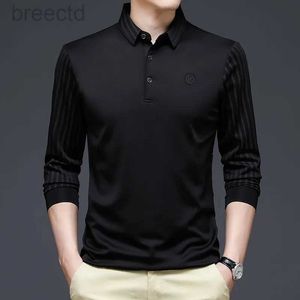 Herren Polos Frühling und Sommer Neue langärmelige Eisseidenärmel Druck Revers Poloshirts Business Casual Shirts ldd240312