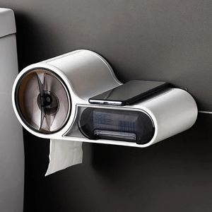 Wall Mounted Bathroom Toilet Paper Holder Tissue Box Plastic Dispenser Roll Storage Free Punching 240301