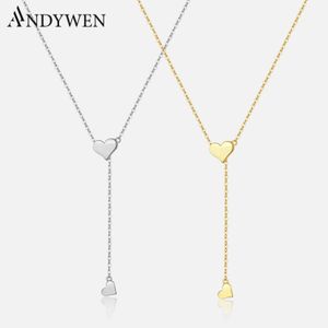 Andywen 925 prata esterlina ouro ajustável corrente coração pingente charme colar gota gargantilha redimensionável feminino luxo jewekry 240306