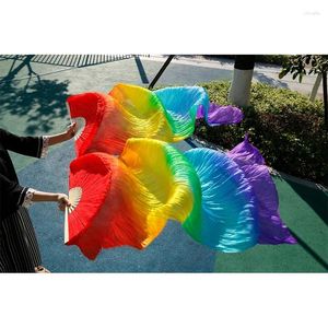 Stage Wear High Quality Chinese Silk Belly Dance Fan Real 120cm/150cm/180cm Rainbow Striped Wholesale Handmade Props