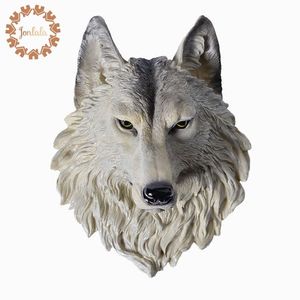 Große Wolfskopf-Wanddekoration, hängende Wand, Tierkopf, Kunstharz-Anhänger, Kunstharz-Wandornamente, Wohnaccessoires, Geschenk, T2007340S