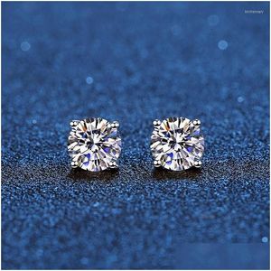 Stud Real Moissanite Earrings 14K White Gold Plated Sterling Sier 4 Prong Diamond Earring For Women Men Ear 1Ct 2Ct 4Ctstudstudstud K Otbuu