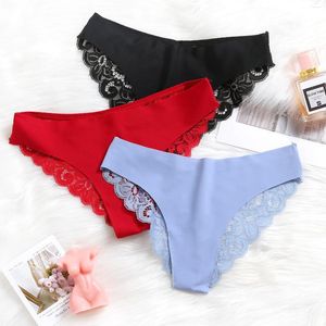 Kvinnors trosor sömlös sexig isilkspets frestelse Kvinnliga underkläder Låghuselasticitet Lady Briefs Comfort underkläder