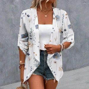 Women's Jackets Vintage Print Fashion Pile Up Sleeves Cardigans Clothes Women Office Lady Casual Loose Coat Woman Open Stitch Tops 30106