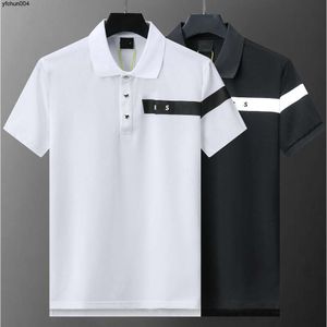 Moda masculina verão manga curta camisa polo letras bordadas slim-fit versátil polos negócios casual tops rec6