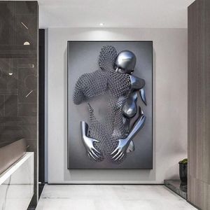 Pinturas Casais Figura de Metal Estátua Pintura de Lona Nordic Love Kiss Poster e Impressões Sexy Body Wall Art Pictures para Living Ro234V