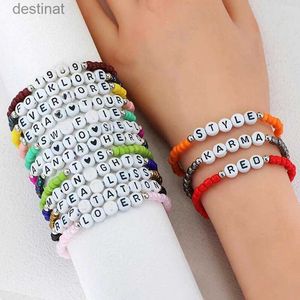 Bracelet inspirowane modą WG 1PC Zestaw czasu Podróż Time Letter Bohemian Eras Tour Rice Bead Elastic Music Bransoleletl24213