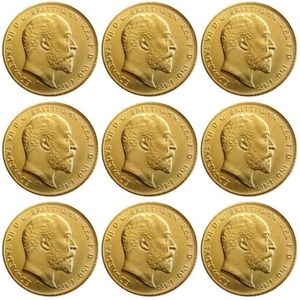 UK Rare Whole set 1902-1910 9pcs British coin King Edward VII 1 Sovereign Matt 24-K Gold Plated Copy Coins 1961