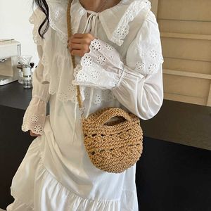 Crossbody Cotton Thread Woven Bag New Versatile Hollow Grass Holiday Beach Xiaoqing Women s 240312