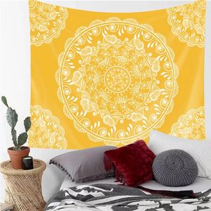 Tapissries Bohemian Mandala Tapestry Wall Hanging Yellow Flower Art For Bedroom Living Room Home Decor