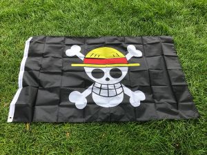 Ruffy Flag Pirates Jolly Roger Affenschädel mit Strohhut Polyester-Banner-Flagge für Heim- und Raumdekoration
