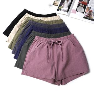 Cotton and linen womens Mens shorts wear cross-border high waist solid color linen loose large summer thin style without logo