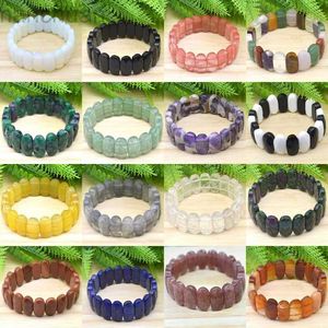 Bangle Natural 10x14mm Oval Shape Facettered Elastic Cord Stone Agates Turquoise Obsidian Amethyst Armets Bangles Femme for Women LDD240312