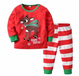 Children039s Heimkleidung Children039s Weihnachtspyjama-Set Jungen und Mädchen rot bedruckte Weihnachtshirsch gestreifte Hose Twopie7013292