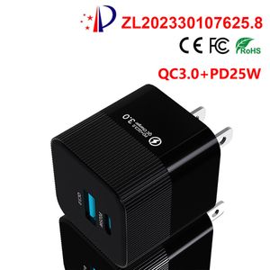 PD 25W USB C Reiseladegerät QC3.0 Schnelllade-Wandladegeräte für iPhone Samsung Xiaomi Mobiler Ladeadapter