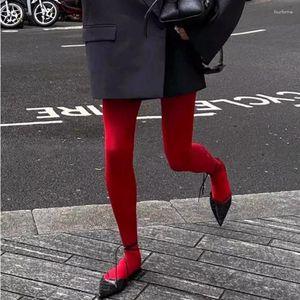 Women Socks 120d Red Anti-Hook strumpbyxor för sexig fast färg Silk Velvet Tights Kvinna 16 färger Panty Slang Fashion Strumpor