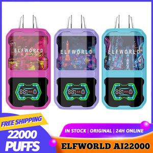 Original ELFWORLD AI22000 22000 baforadas 22K Puff Big Digital Display Screen Descartável Vape E cigarros 26ml Pré-preenchido 10 sabores vaper Pod Device Vs BANG KING 18K 20K