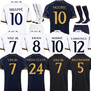 2023 2024 Mbappe Bellingham Vini Jr Soccer Jerseys Tchouameni Football Shirt Real Madrids Camaveringa Rodrygo Modrric Men Kids Kit Set Top Quality Socks Uniforms