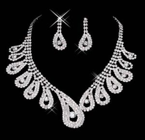 15042 Cheap Womens Bridal Wedding Pageant Rhinestone Necklace Earrings Jewelry Sets for Party Bridal Jewelry6988576