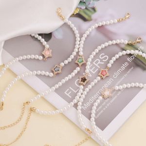 New Copper Micro Inlaid Zircon Five Pointed Star Bracelet Personalized INS Pearl Hand Decoration Gold Jewelry B320