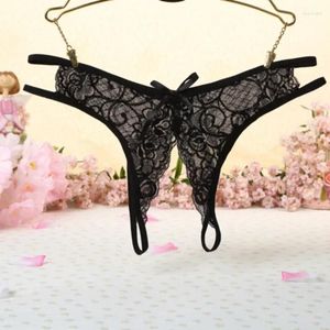 Women's Panties Sexy Lingerie Crotch Opening Transparent G-strings Thongs Solid Bowknot Underwear For Ladies Women Lace Pantys