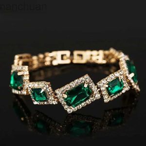 Bangle Fashion Wedding Armband smycken Luxury Womens Green Crystal Stone Armband Charm för damer Link Chain Bangles LDD240312