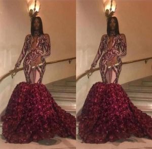 High Neck 2022 African Mermaid Prom Party Dresses Sexiga öppna halsapplikationer Rose Train Evening Glows Zipper Back Long Sleeves6011408