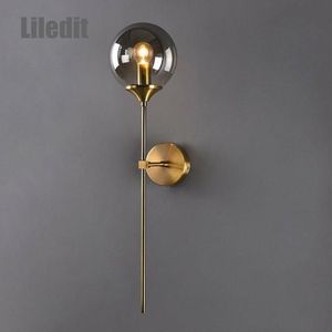 Настенный светильник, современный светодиодный стеклянный шар, скандинавский золотой прикроватный светильник для гостиной, прихожей, украшение дома, бра, металлические светильники299d