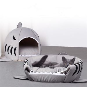 Dropship Pet Cat Bed Soft Cushion Dog House Shark For Large Dogs Tält Högkvalitativ bomull Små sovsäck Produktvaror 2110062436