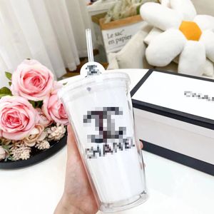 Copos de luxo moda copos de água com caixa de presente de designer com tampa palha 450ml caneca copo de vácuo copo de suco