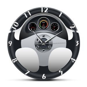 Sport Car Steering Wheel and Dashboard Printed Wall Clock Automobile Artwork Home Decor Automotive Drive Auto Style Wall Watch LJ2238P