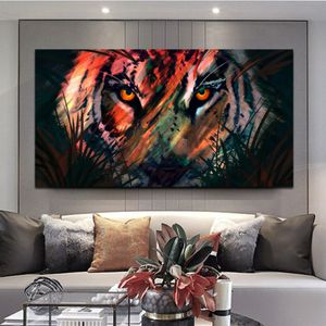 Fotos de parede abstrato colorido tigre cartazes e impressões pintura em tela decoração para sala estar animal poster2097