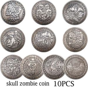 10 peças moedas de esqueleto de caveira morgan zumbi padrões diferentes cópia interessante coleção de arte de moeda 292l