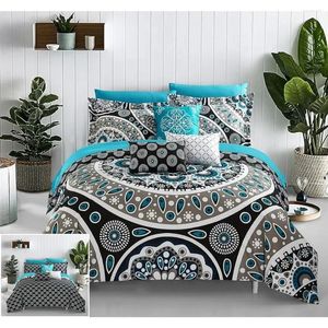 Bedding Sets Large Scale Reversible Printed With Embroidered Details. Queen Bed In A Bag Comforter Set 10 Pieces Black Sheets