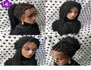 Nuovo arrivo Africa donne intrecciare i capelli neri intrecciati scatola trecce parrucca con capelli del bambino intrecciati parrucche linea sottile naturale pizzo sintetico Fr7962687