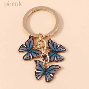 Keychains Lanyards Delicate Emamel Butterfly Keychain Charms Animal Keyrings For Women Men Handbag Pendant DIY Keyrings smycken Tillbehör LDD240312